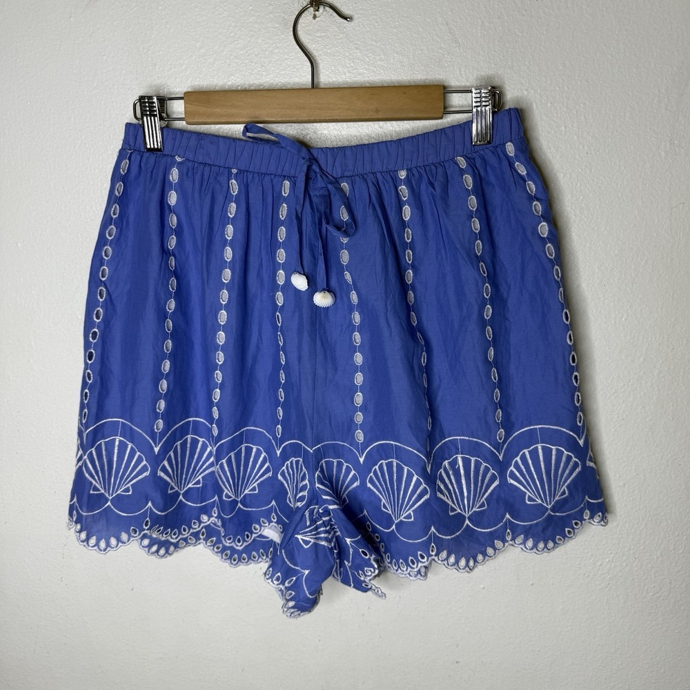 New Violet Sky Blue Scalloped Seashell Shorts Lined Beach Women's XL